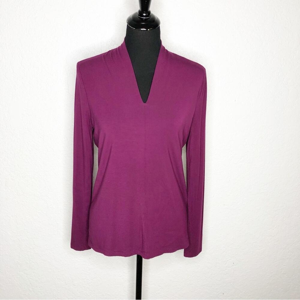 Talbots pink purple v neck long sleeve knit top size Small